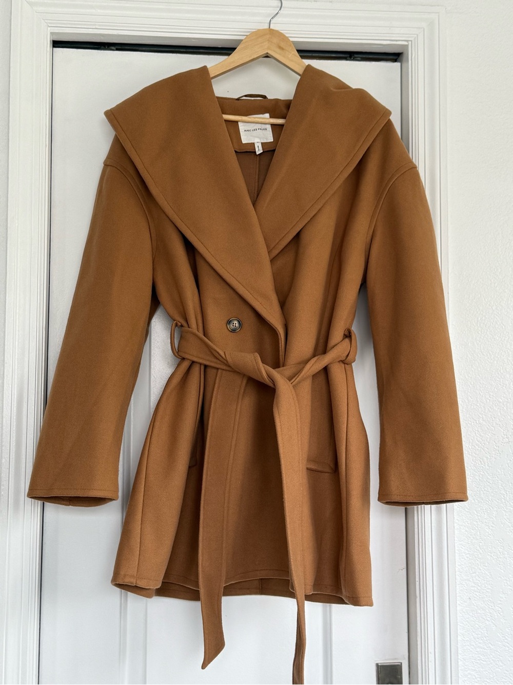 Avec Les Filles Camel Belted Wool-Blend Pea Coat
